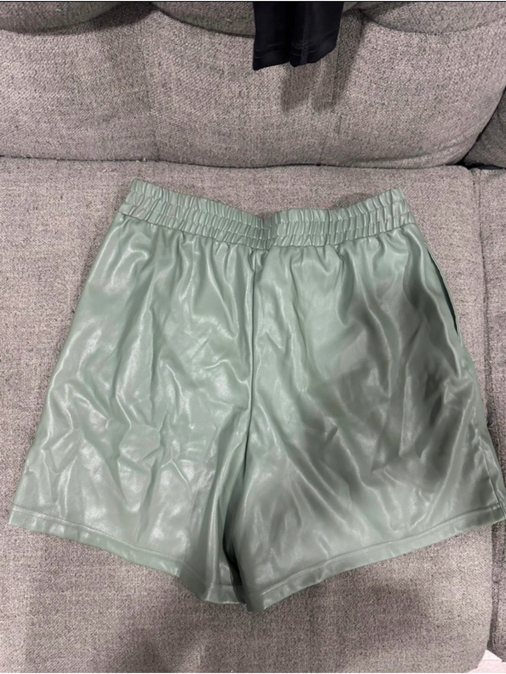 Fabletics Sage Green Faux Leather Elastic-Waist Shorts